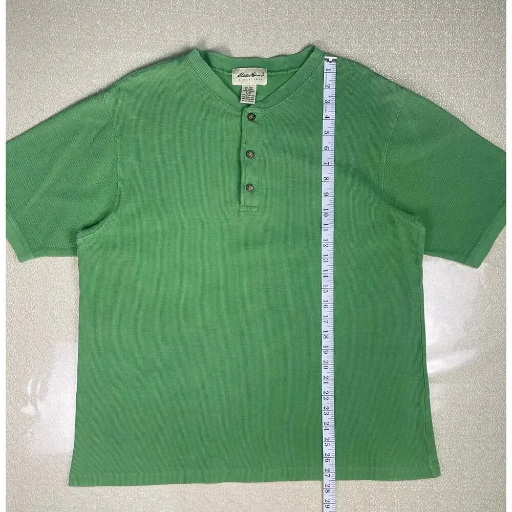 Vintage Eddie Bauer Green Waffle Knit Cotton Henley Tee Men’s Small - Picture 9 of 9